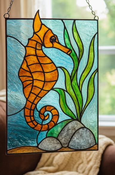 Seahorse Stained Glass Pattern – Beginner-Friendly Ocean Design (PDF Digital Download)