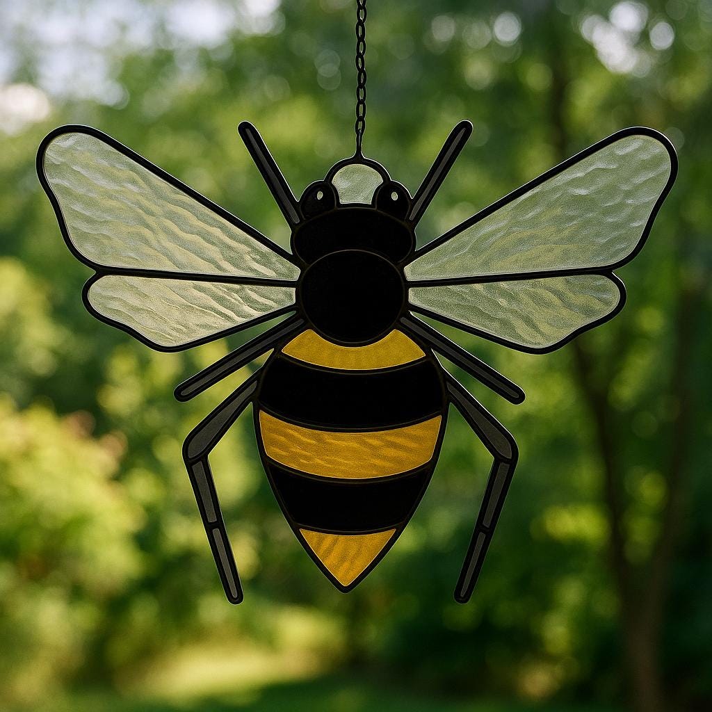 Bee Stained Glass Pattern PDF – Cute Bumblebee Suncatcher Template | Digital Download for DIY Glass Art