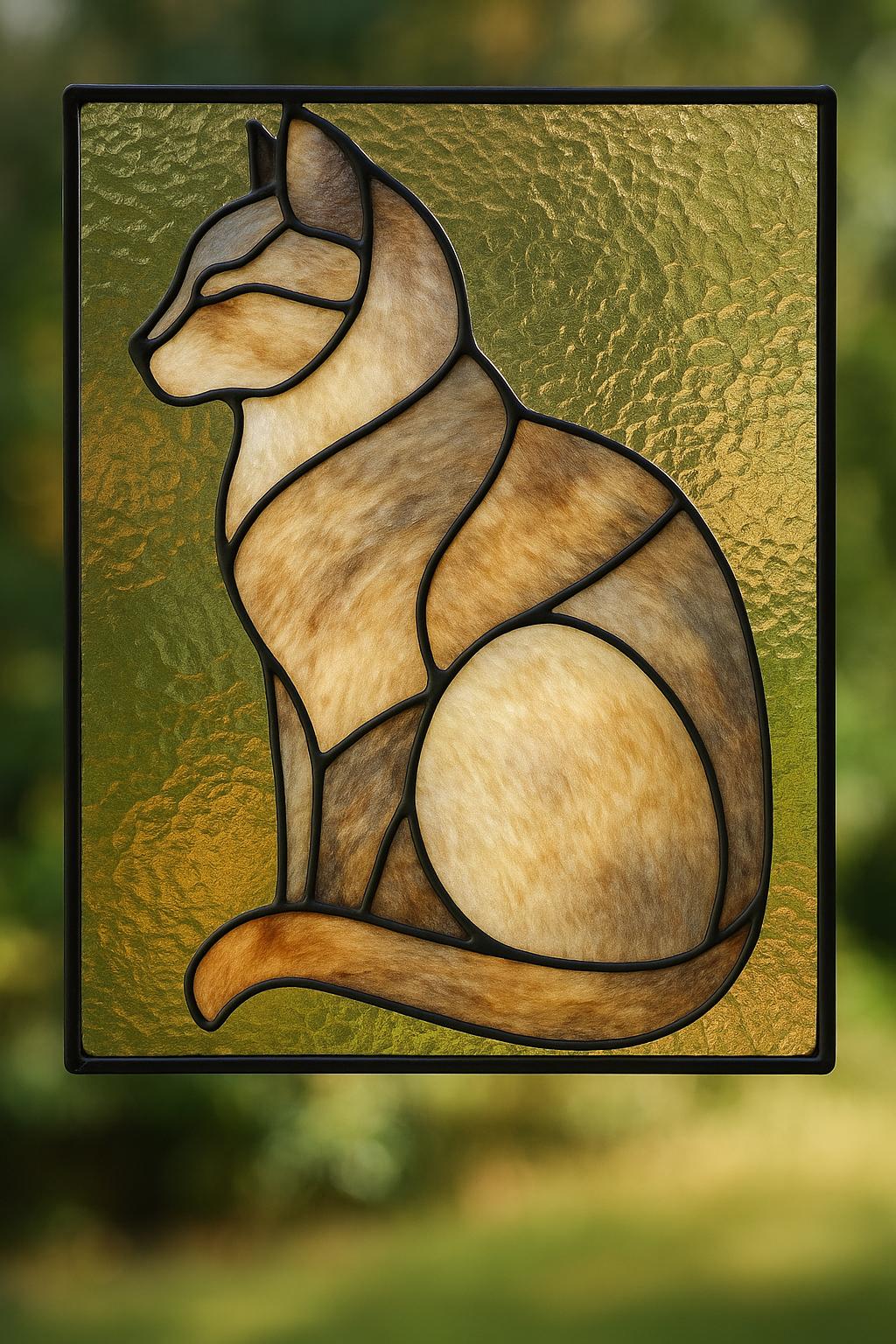 Sitting Cat Stained Glass Pattern PDF – Elegant Minimalist Pet Panel Design | Digital Download for DIY Glass Art