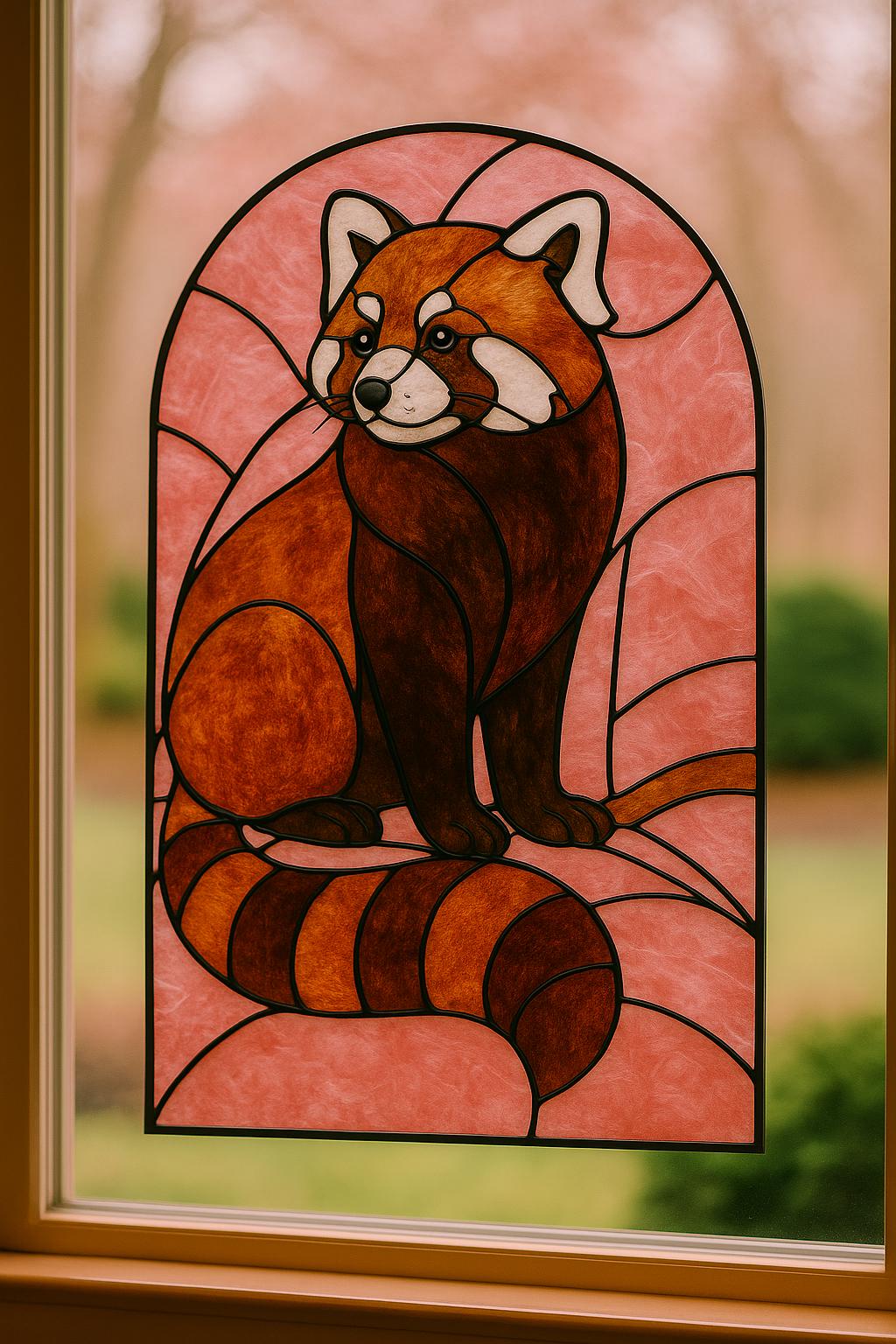 Red Panda Stained Glass Pattern – Cute Animal PDF Template for DIY