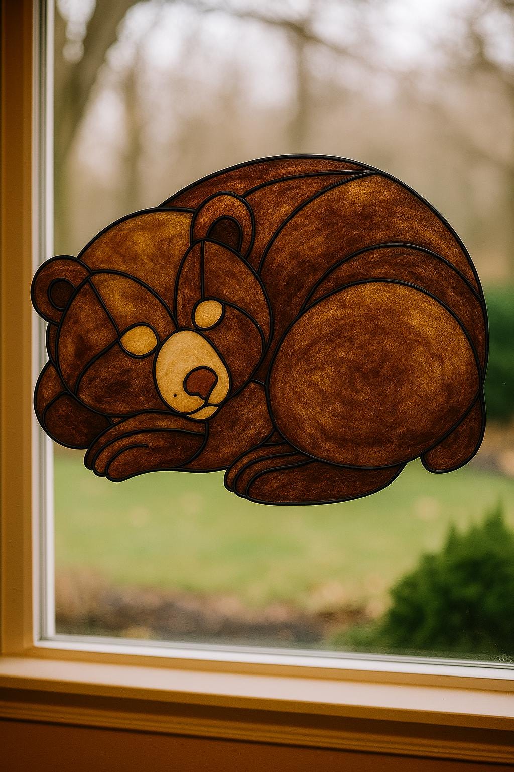 Sleeping Bear Stained Glass Pattern – Cozy Animal Design (PDF Digital Download)