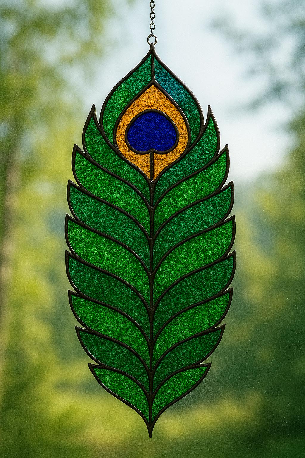 Peacock Feather Stained Glass Pattern – Elegant PDF Suncatcher Template, Digital Download for DIY Copper Foil Glass Art