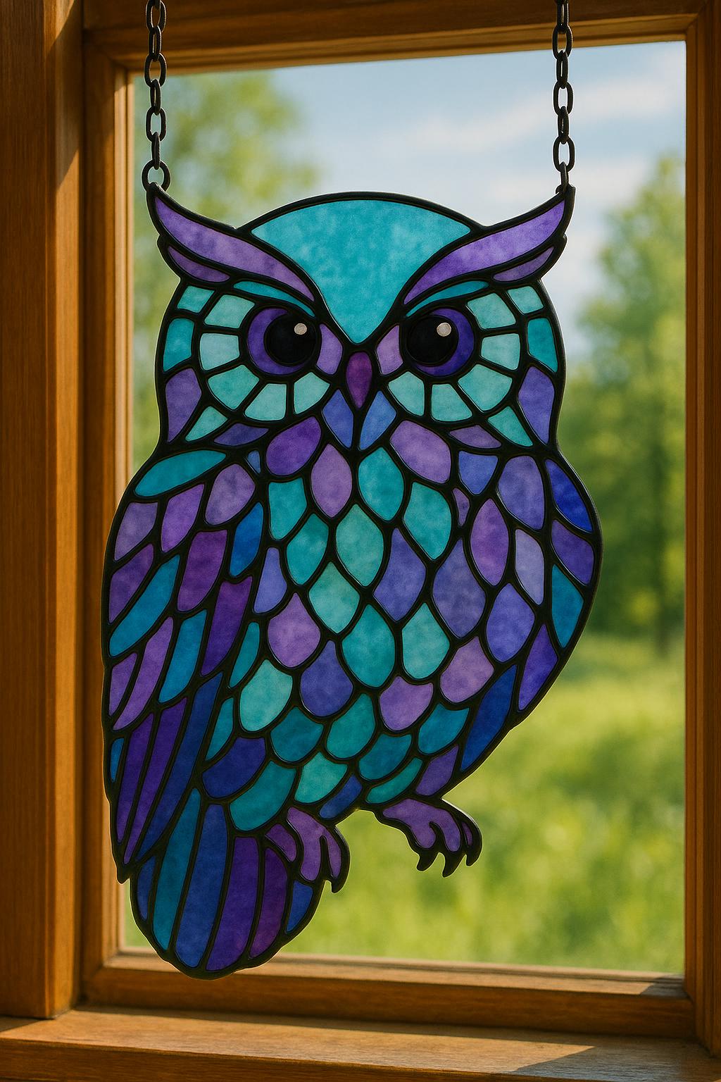 Owl Stained Glass Pattern – Whimsical Bird PDF Template, Intricate Digital Pattern for Suncatchers or Window Panels