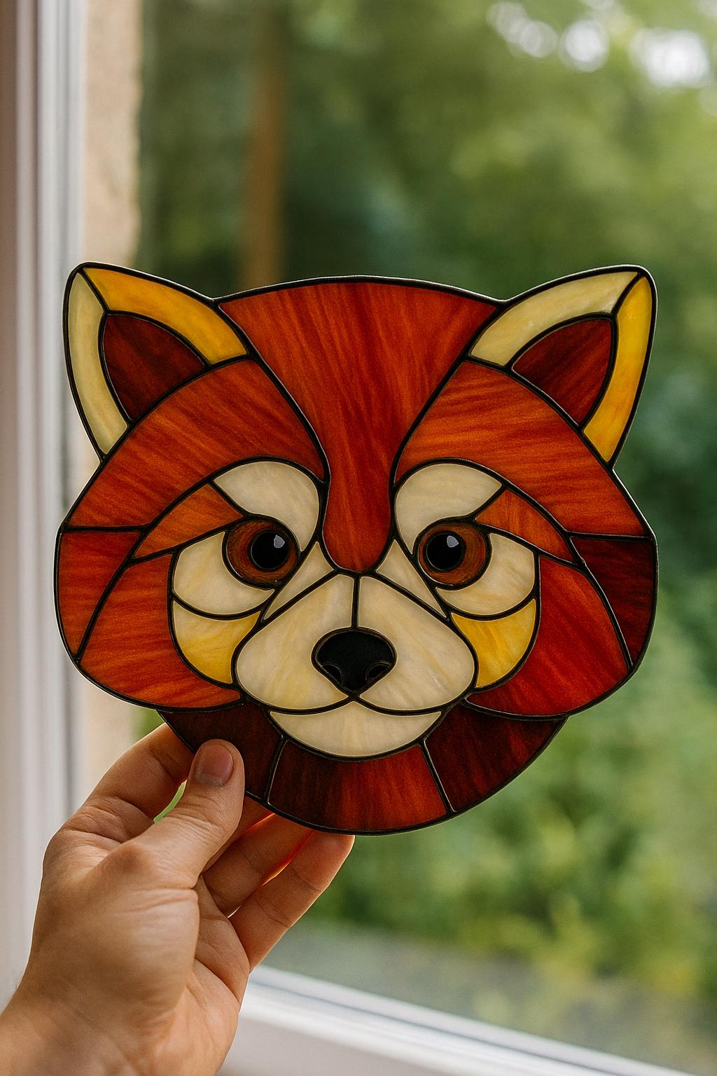 Red Panda Stained Glass Pattern PDF – Cute Animal Face Suncatcher Template, Adorable Glass Art Design for Window, Digital Download