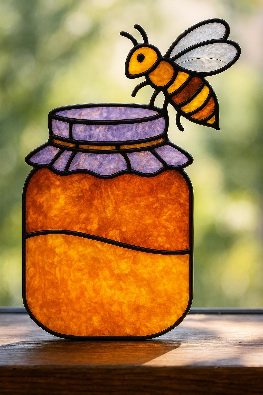 Honey Jar and Bee Stained Glass Pattern PDF β Sweet Kitchen Suncatcher Design | Digital Download for DIY Craft