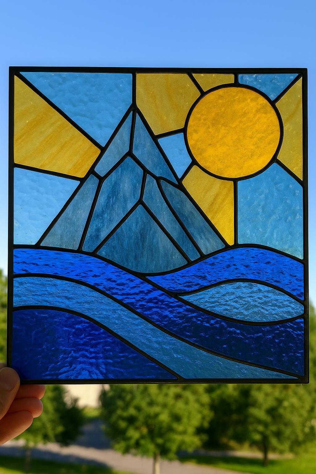 Mountain Stained Glass Pattern PDF – Scenic Nature Panel Template | Printable Digital Download for DIY Glass Art