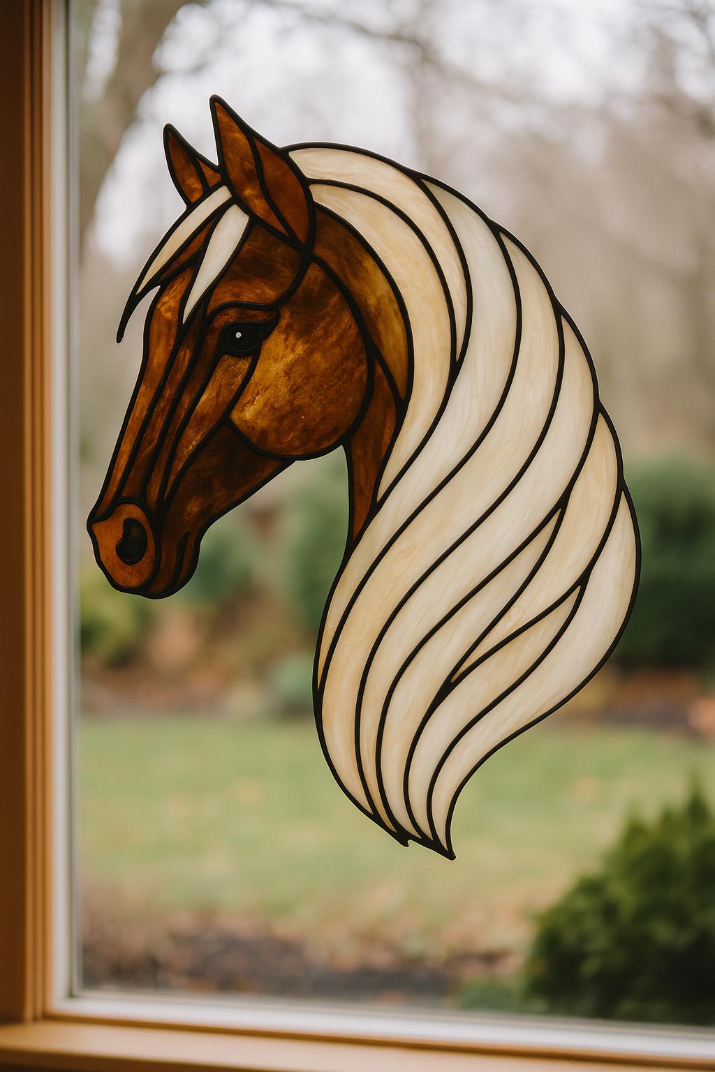 Horse Head Stained Glass Pattern – Elegant Mane Design for Equestrian Decor (PDF Digital Download)