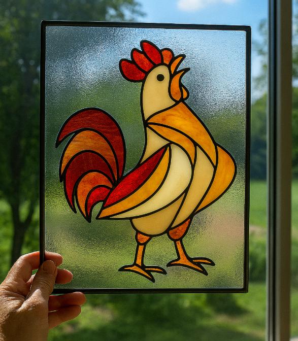 Rooster Stained Glass Pattern PDF β Farmhouse Animal Suncatcher Template for DIY Glass Art | Printable Digital Design for Crafters