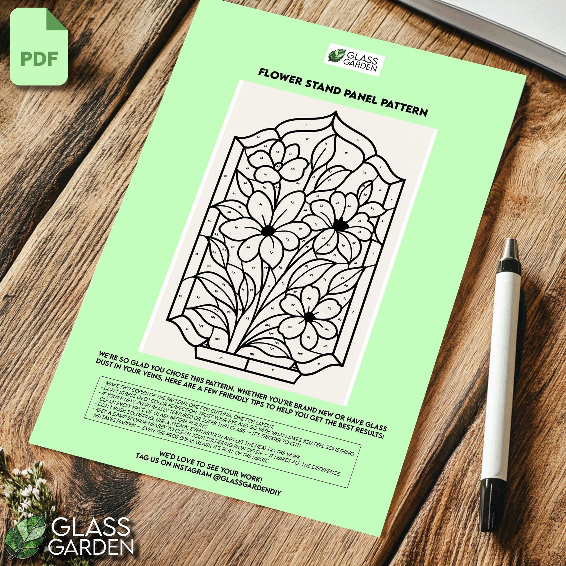 Elegant Floral Arch Stained Glass Pattern - Digital PDF Panel Design for DIY Project