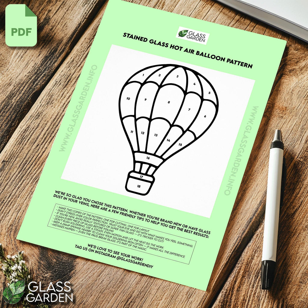 Hot Air Balloon Stained Glass Pattern PDF – Rainbow Sky Suncatcher Template | Digital Download for DIY Window Art