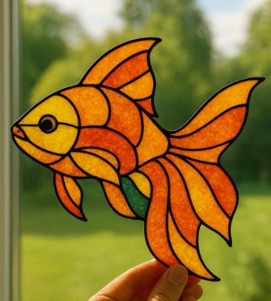 Goldfish Stained Glass Pattern – Flowing Tail Suncatcher PDF Template, Digital Download for Beginners, DIY Animal Glass Art