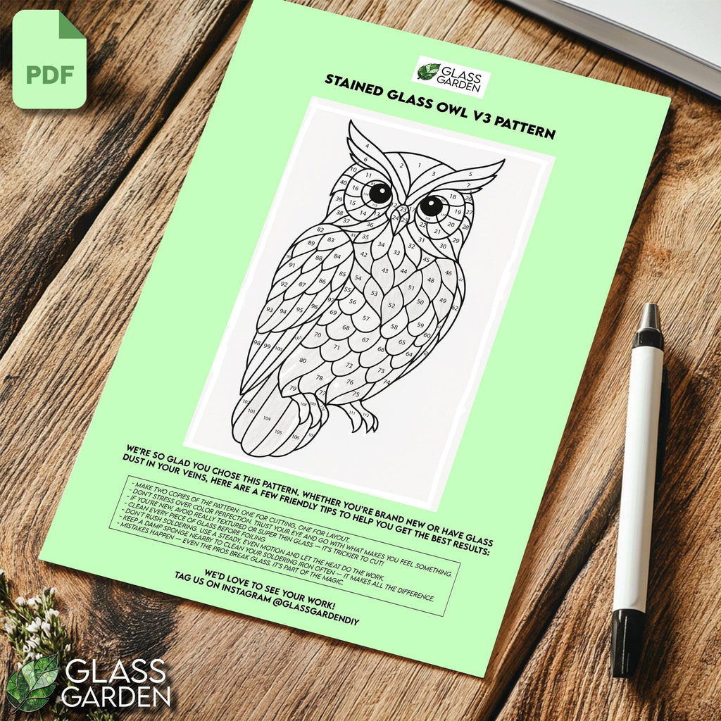 Owl Stained Glass Pattern – Whimsical Bird PDF Template, Intricate Digital Pattern for Suncatchers or Window Panels