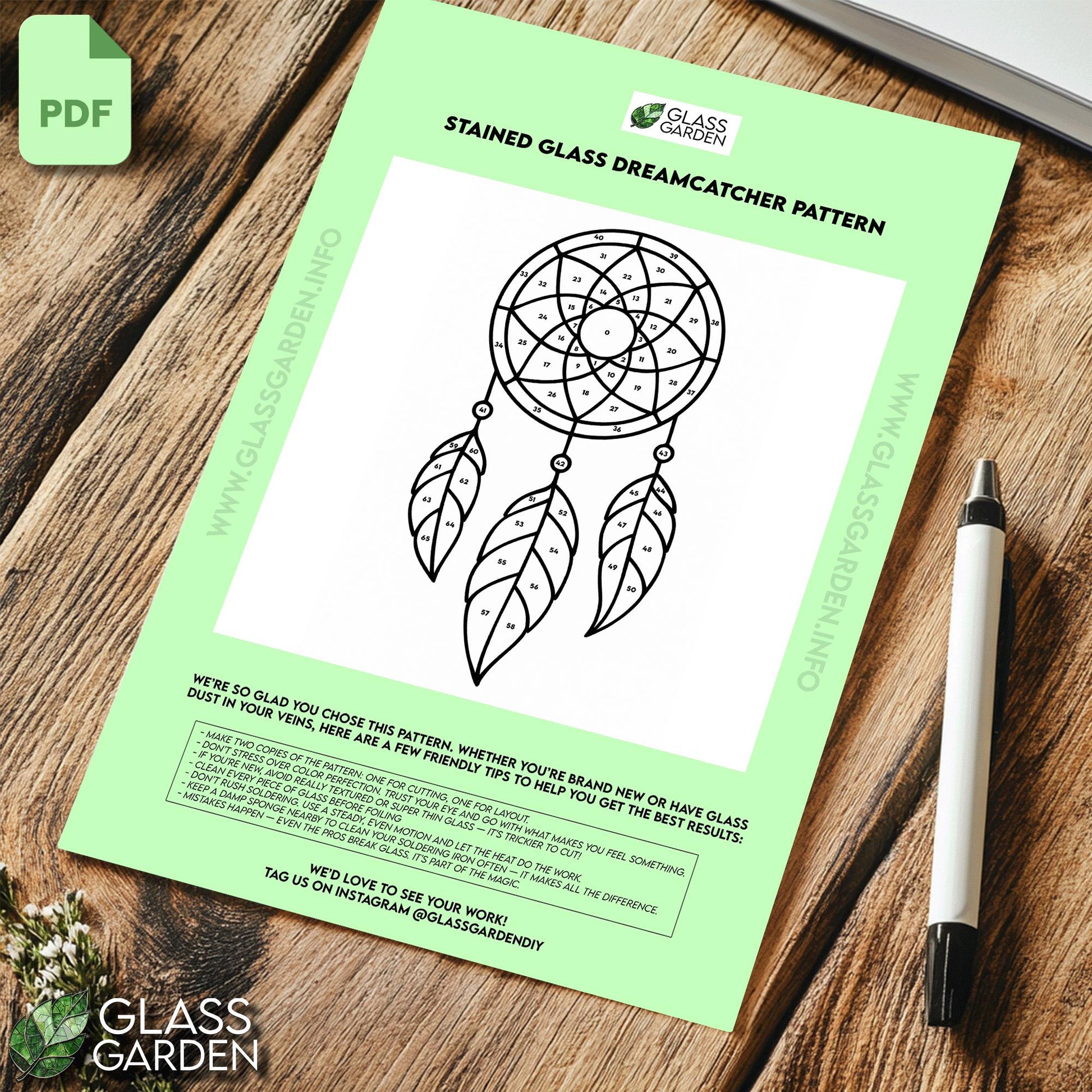 Dreamcatcher Stained Glass Pattern PDF – Boho Feather Panel Template | Digital Download for DIY Window Art