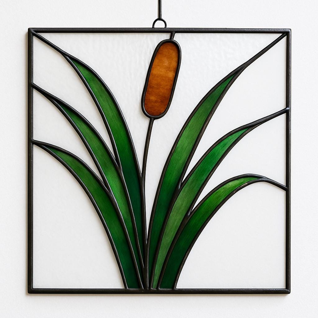 Cattail Stained Glass Pattern PDF – Minimalist Marsh Grass Window Panel | Digital Download for DIY Nature-Inspired Suncatcher