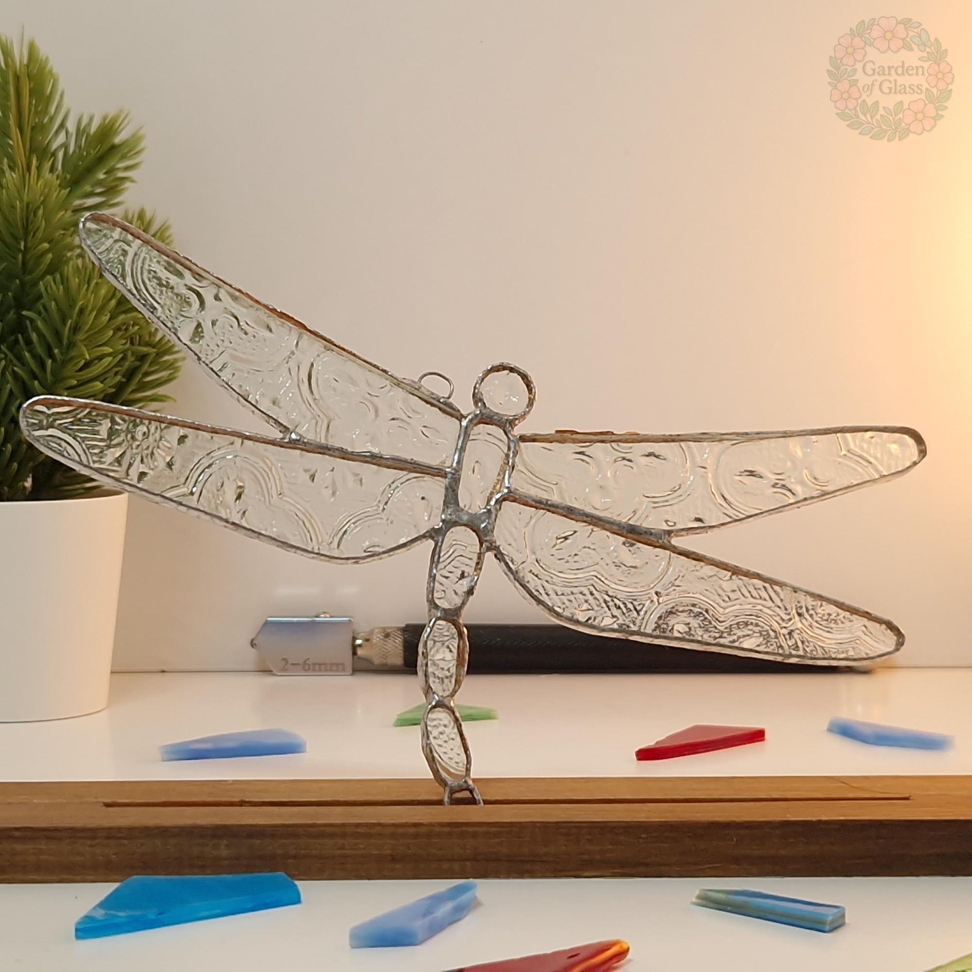 Handcrafted Stained Glass Dragonfly Suncatcher | Garden of Glass | Nature-Inspired Window Decoration