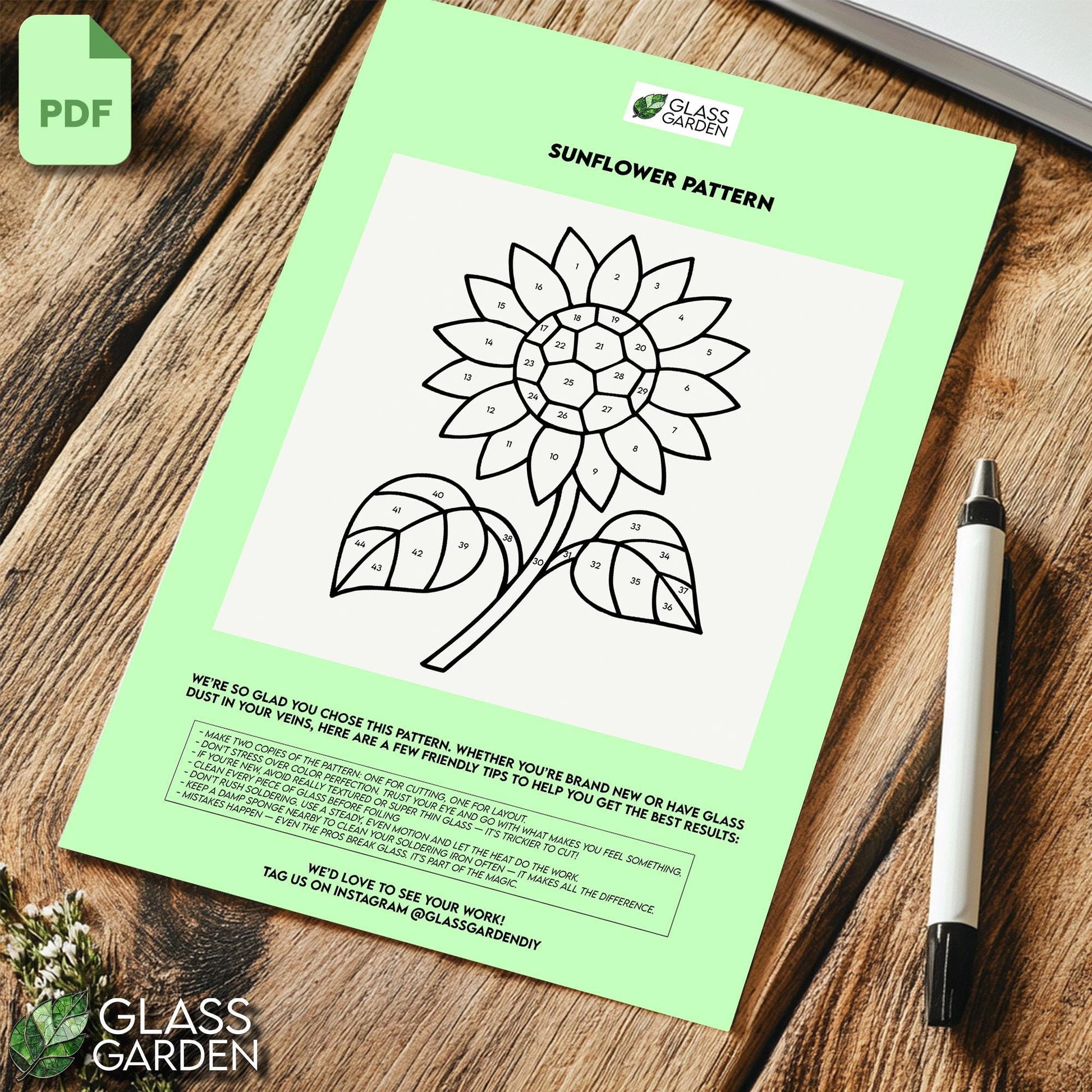 Sunflower Stained Glass Pattern – Printable Digital Template