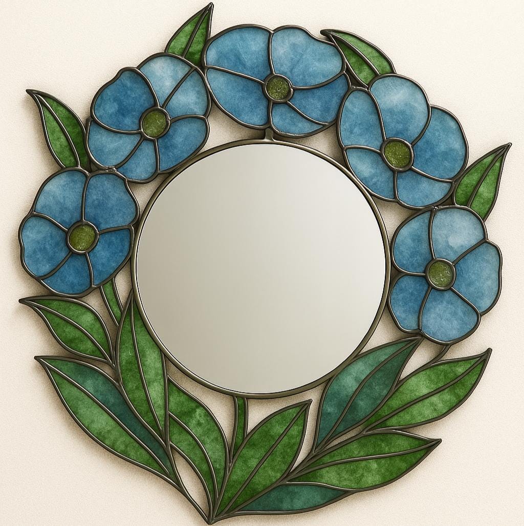 Floral Mirror Frame Stained Glass Pattern PDF – Printable Panel Template | Digital Download for DIY Glass Art