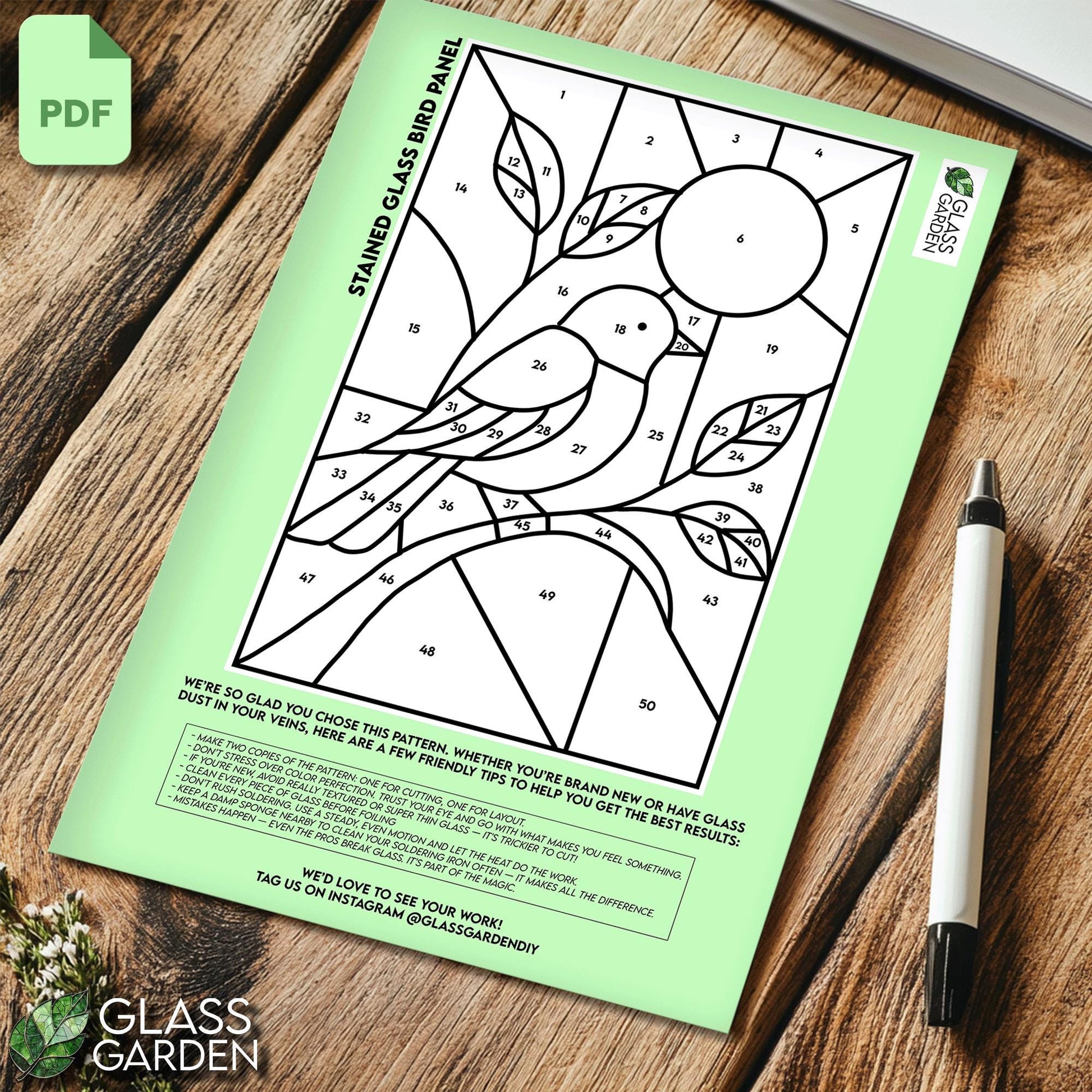 Bird Stained Glass Pattern PDF – Printable Digital Design for Suncatcher or Panel | Beginner Friendly | Instant Download