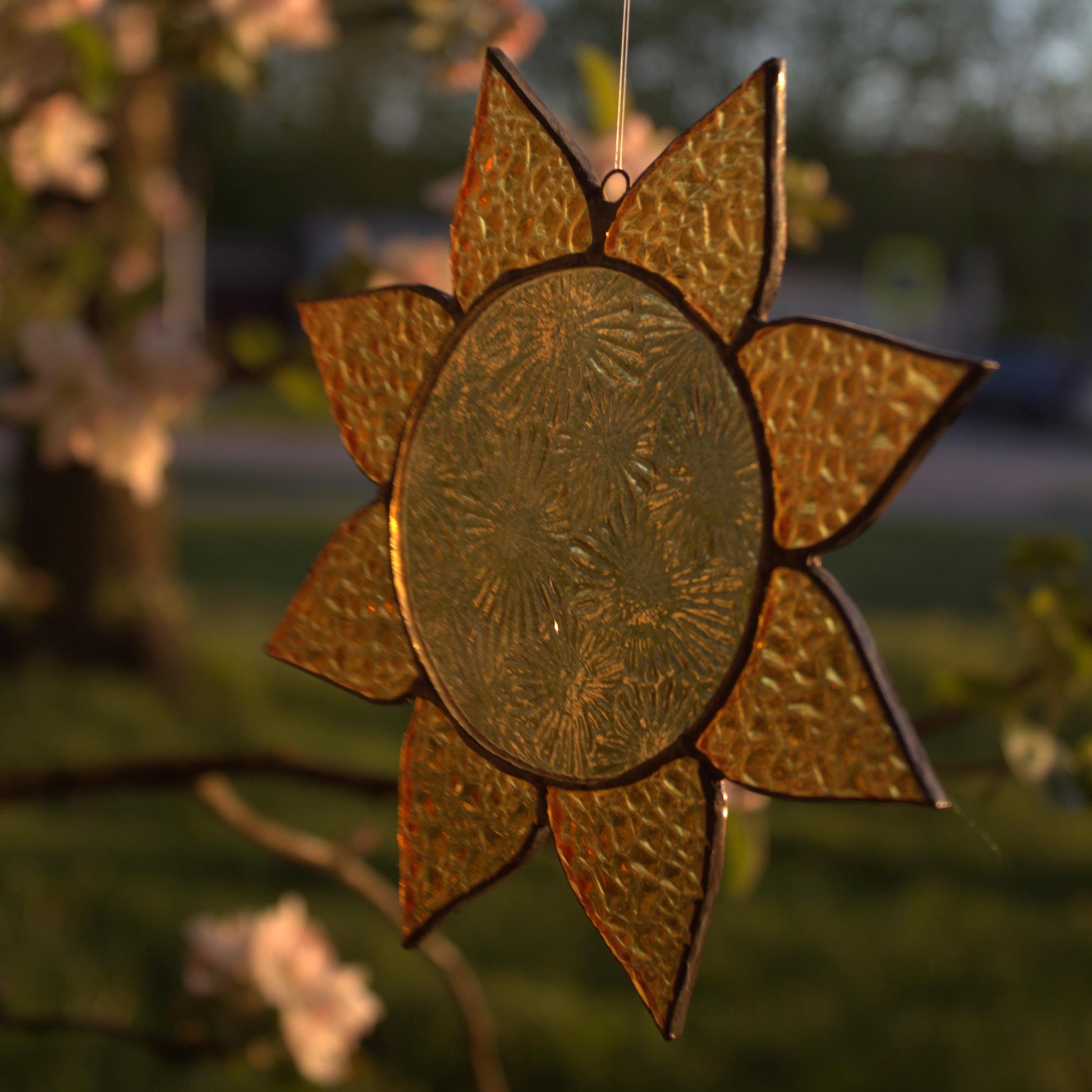 Stained Glass Sun Suncatcher – Handmade Yellow Glass Window Hanging, Sunlight Catcher, Unique Gift for Home or Her
