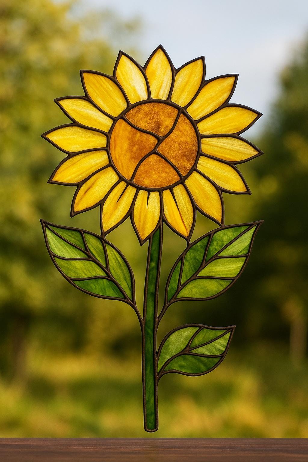 Sunflower Stained Glass Pattern PDF – Tall Summer Floral Suncatcher Design | Digital Download for DIY Window Art