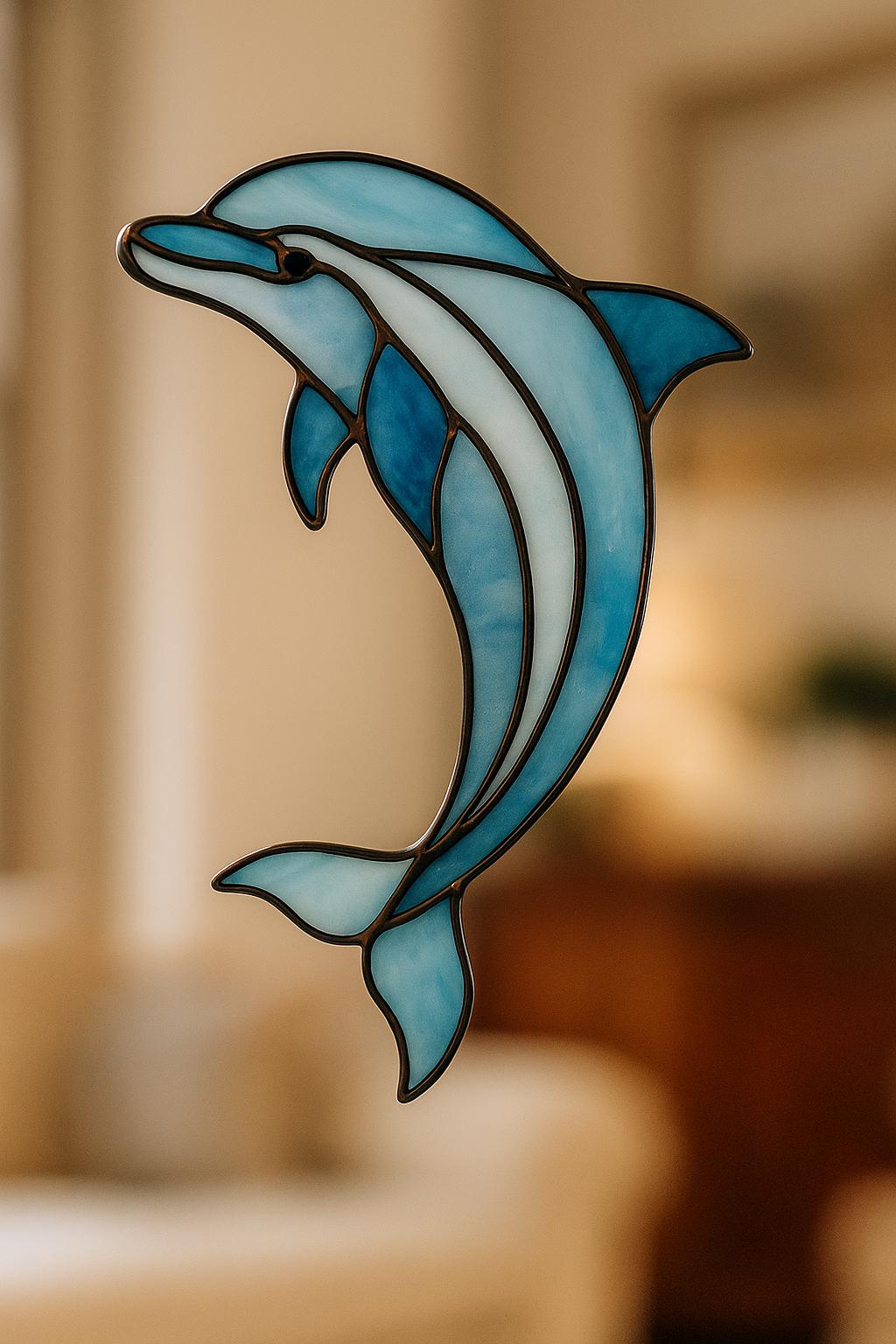 Dolphin Stained Glass Pattern PDF – Jumping Ocean Animal Design | Digital Download for Coastal DIY Art