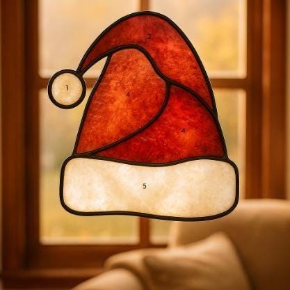 Santa Hat Stained Glass Pattern – Christmas Window Decor (Digital PDF)
