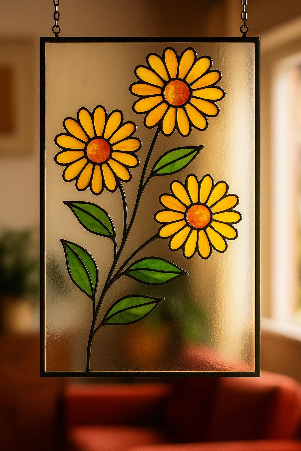 Daisy Trio Stained Glass Pattern PDF – Floral Window Panel Template | Digital Download for DIY Suncatcher Art