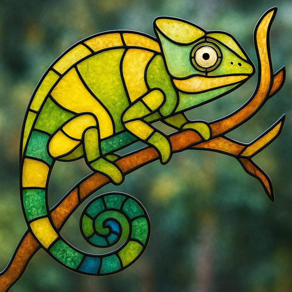 Chameleon on Branch – Stained Glass Pattern (Digital PDF Download)