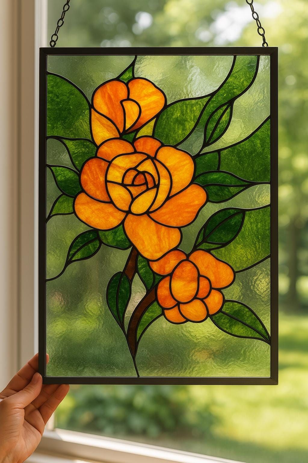 Floral Stained Glass Panel Pattern PDF – Elegant Floral Window Hanging Design, Large Botanical Suncatcher Template, Digital Download