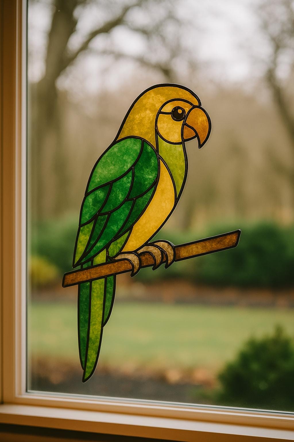 Parrot Stained Glass Pattern – Tropical Bird Suncatcher (PDF Digital Download)
