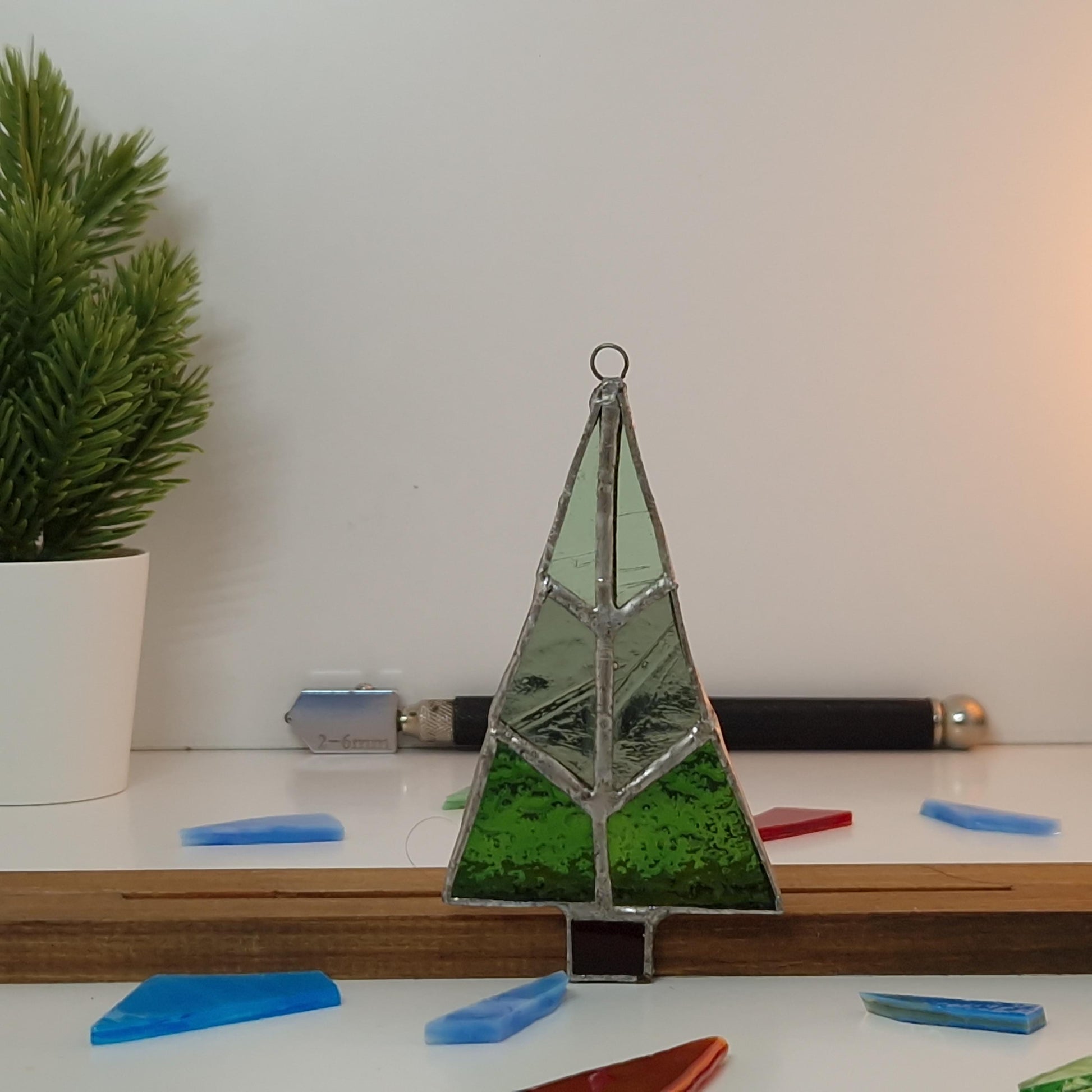 Handcrafted Stained Glass Christmas Tree Suncatcher | Holiday Window Decor | Garden of Glass