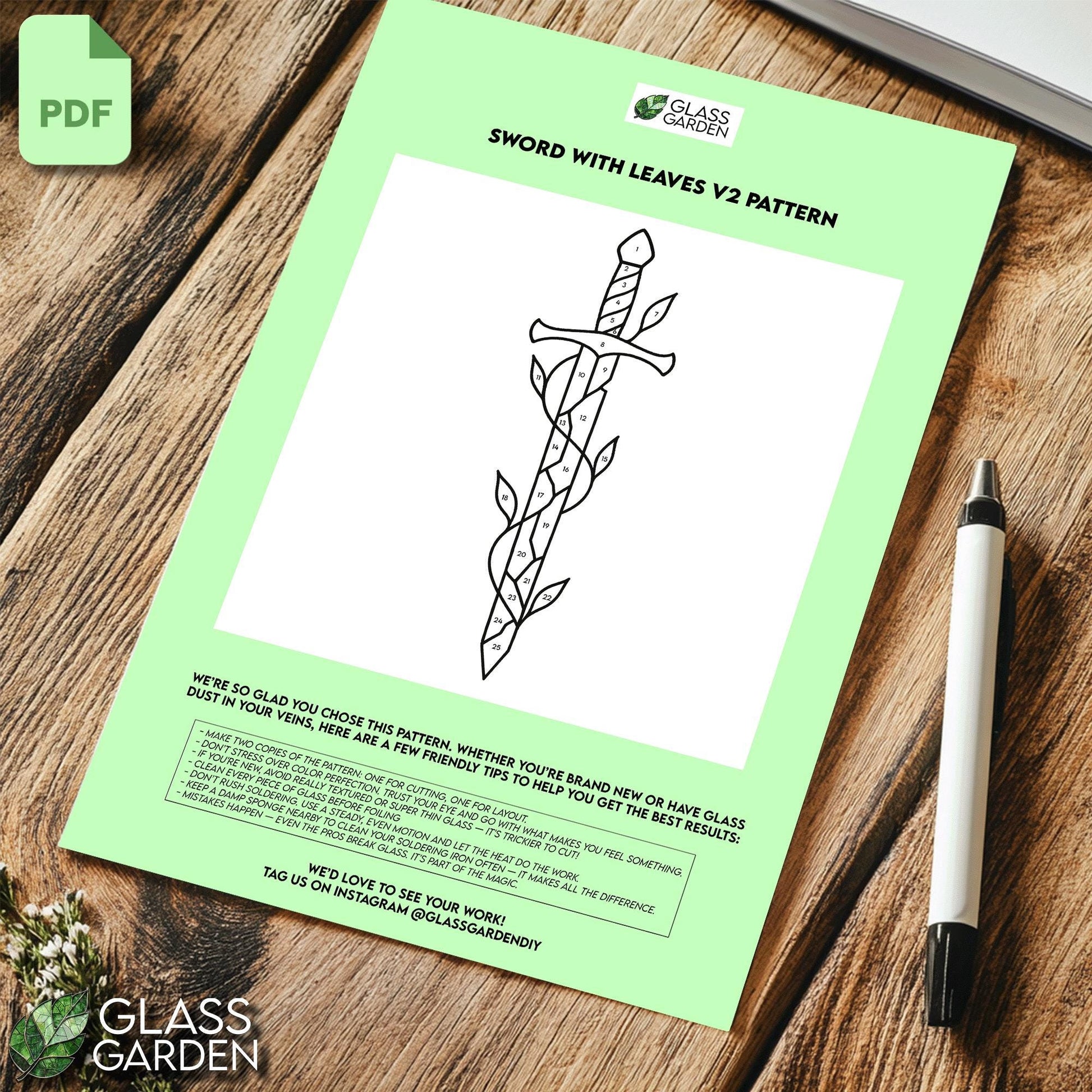 Sword & Vines – Stained Glass Pattern (Digital Download)