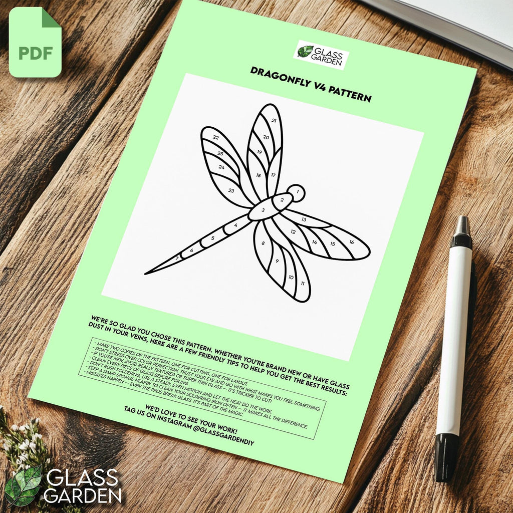 Dragonfly Stained Glass Pattern – PDF Digital Download | Printable Suncatcher Template for DIY Glass Art