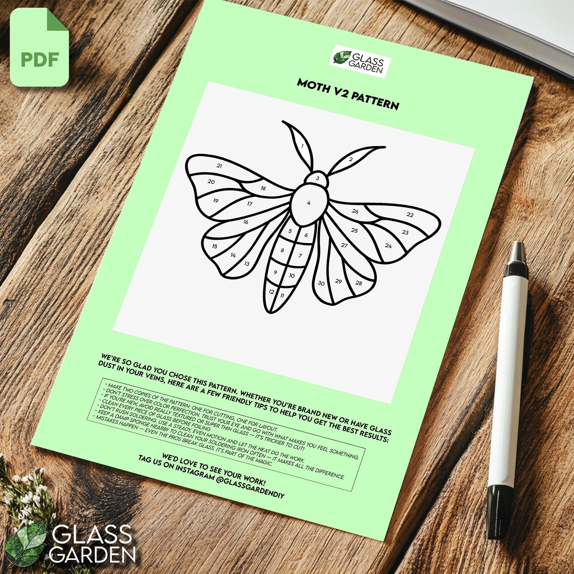 Moth Stained Glass Pattern – Printable PDF Template for Window Hanging & Suncatchers
