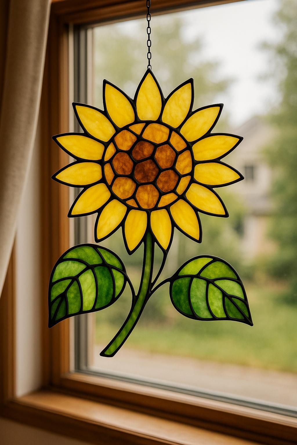 Sunflower Stained Glass Pattern – Printable Digital Template