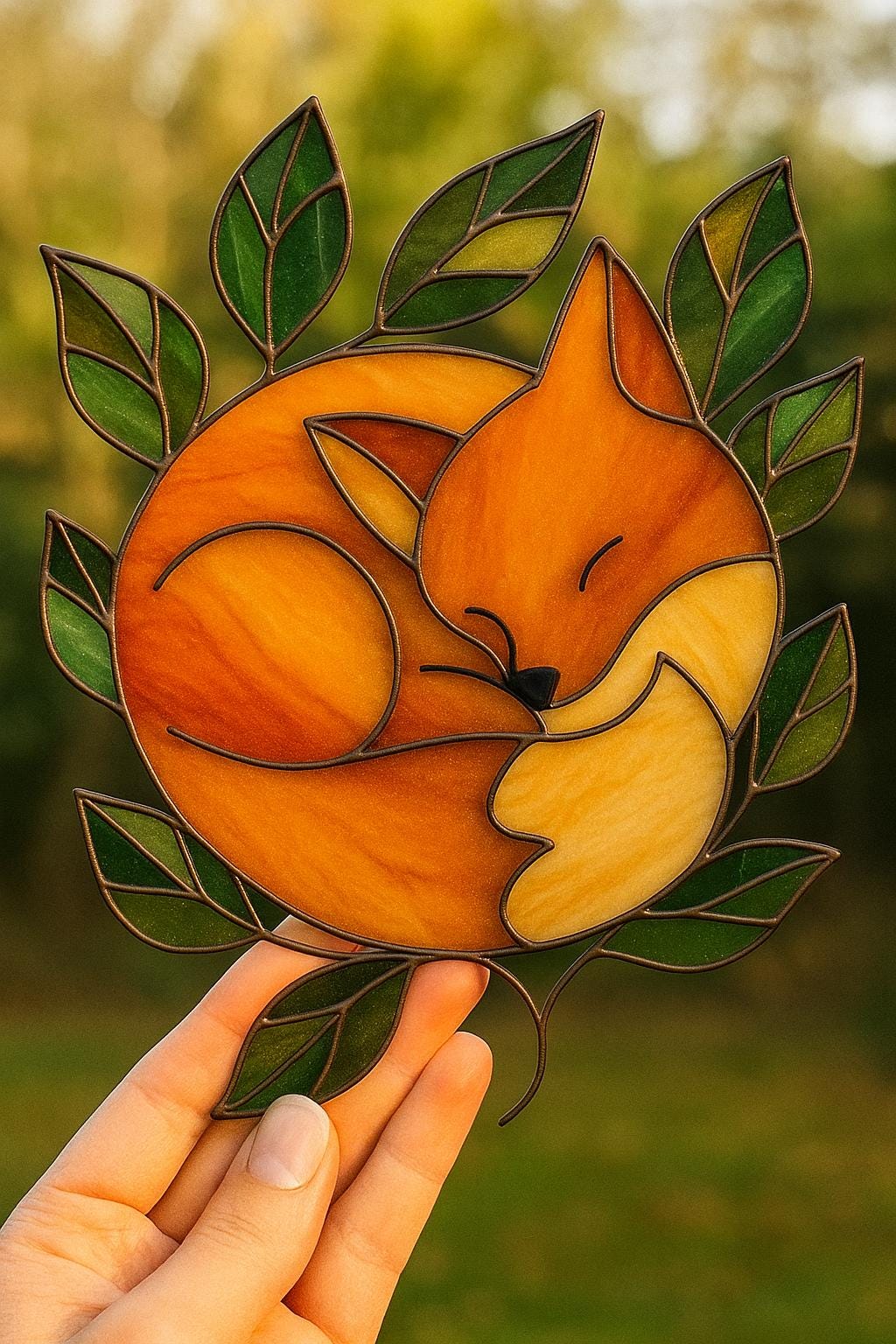 Sleeping Fox Stained Glass Pattern – Cute Woodland Animal Digital PDF Template
