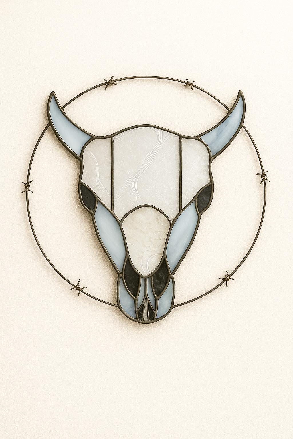 Cow Skull Stained Glass Pattern PDF – Western Barbed Wire Panel Template | Digital Download for DIY Glass Art