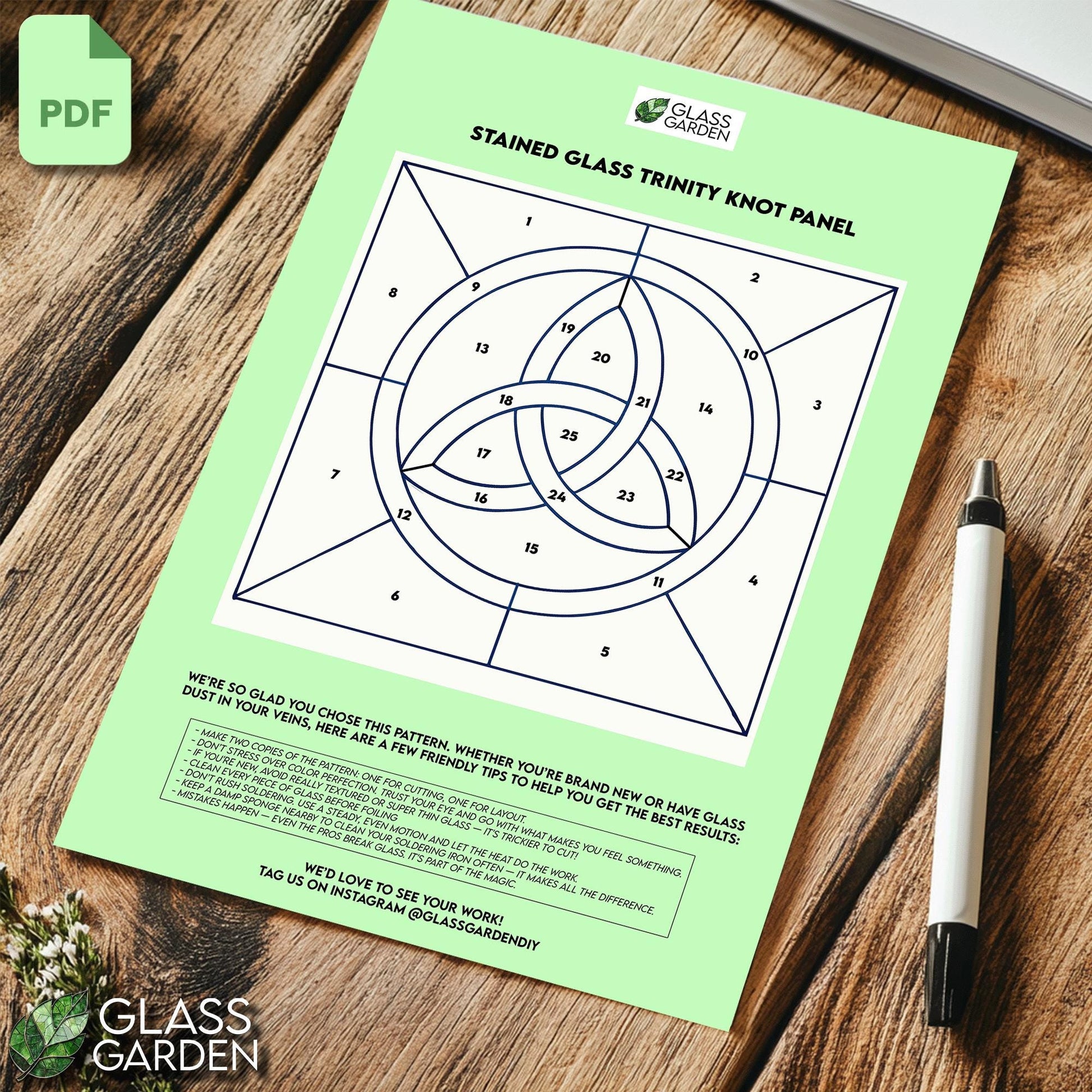 Trinity Knot Stained Glass Pattern PDF – Printable Celtic Knot Panel Template | Digital Download for DIY Glass Art