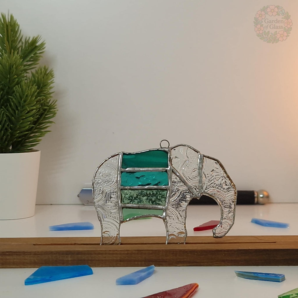 Handcrafted Stained Glass Elephant Suncatcher | Garden of Glass | Nature-Inspired Window Decoration