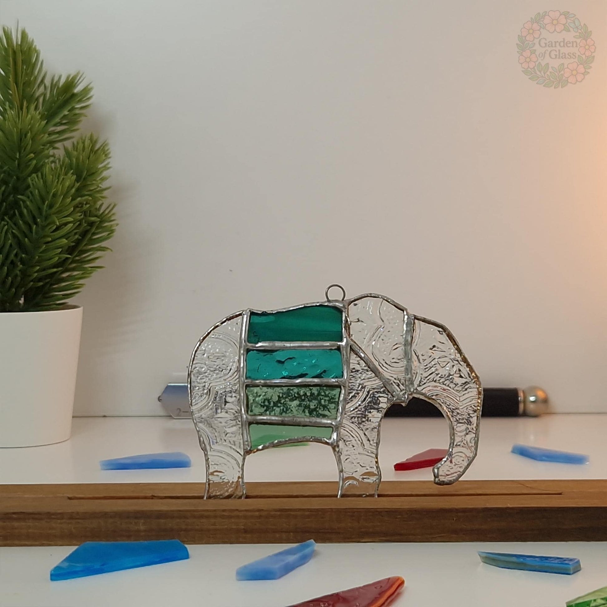 Handcrafted Stained Glass Elephant Suncatcher | Garden of Glass | Nature-Inspired Window Decoration