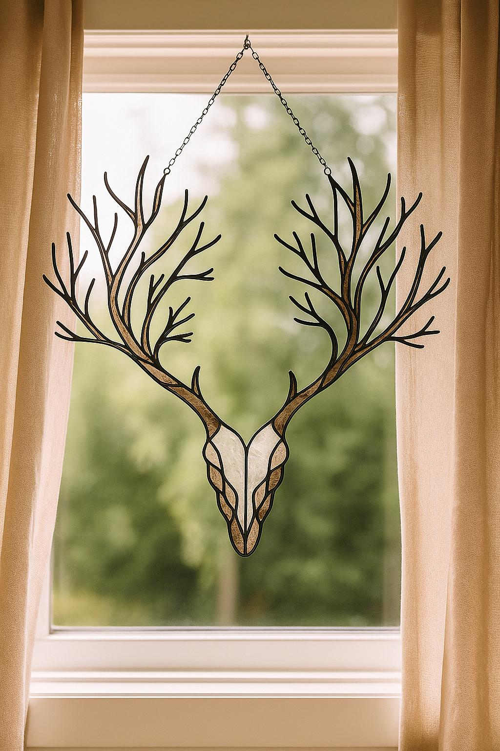 Deer Antlers Stained Glass Pattern – Elegant Nature-Inspired PDF Template