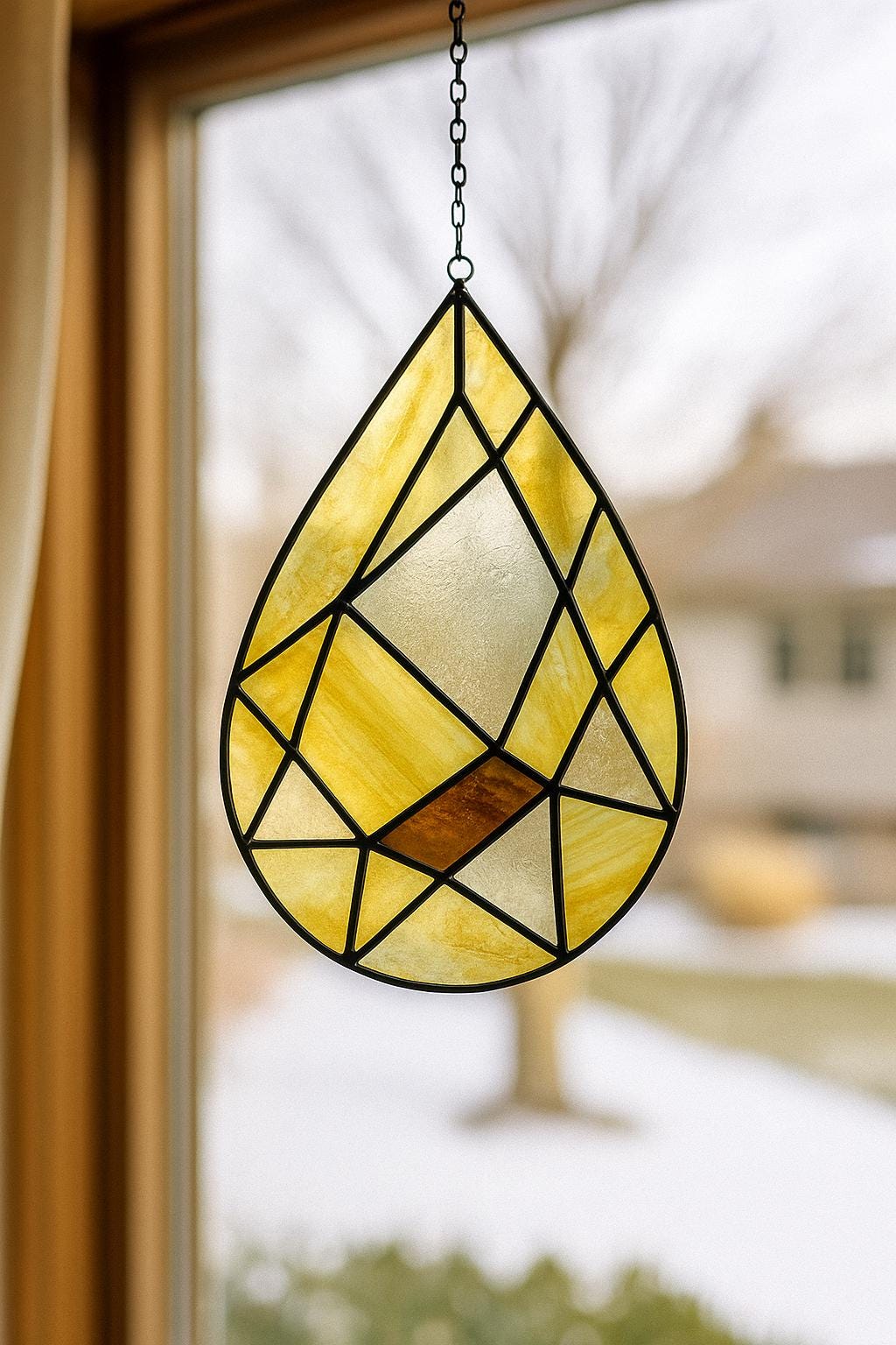 Modern Geometric Teardrop Stained Glass Pattern – Minimalist Suncatcher PDF