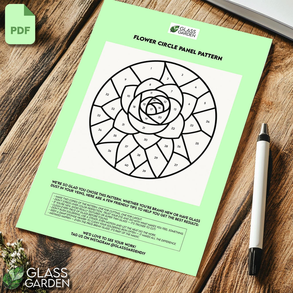 Rose Bloom Stained Glass Pattern – Elegant Round Floral Panel PDF
