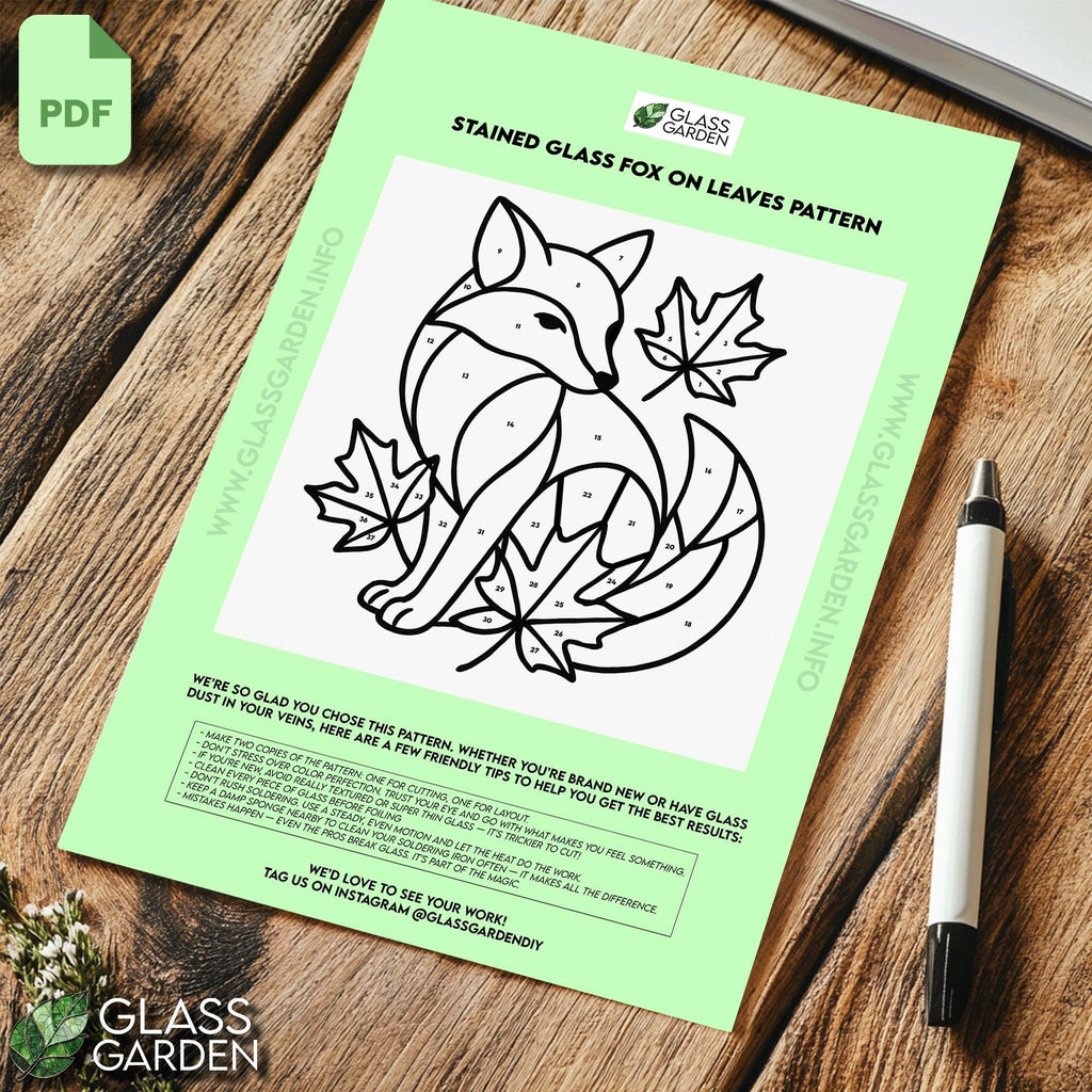 Fox and Maple Leaves Stained Glass Pattern PDF – Woodland Autumn Window Panel | Digital Download for DIY Glass Art