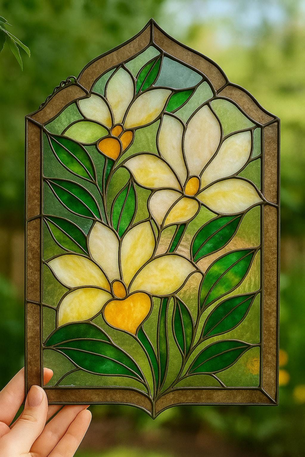 Yellow Magnolia Floral Stained Glass Pattern - Digital Panel Design PDF for Window or Wall Art