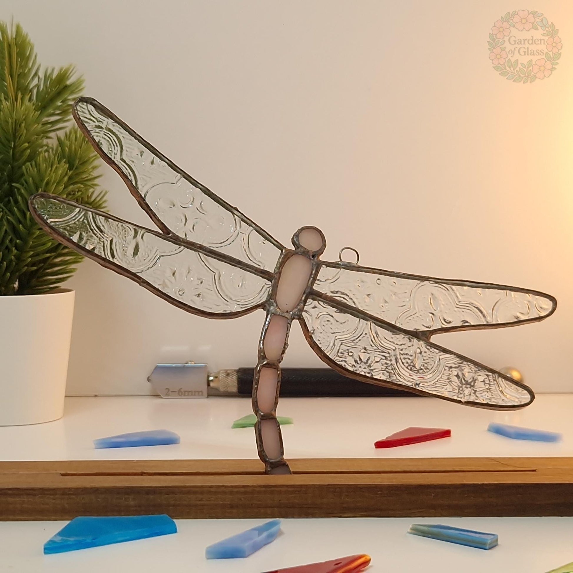 Handcrafted Stained Glass Dragonfly Suncatcher | Garden of Glass | Nature-Inspired Window Decoration
