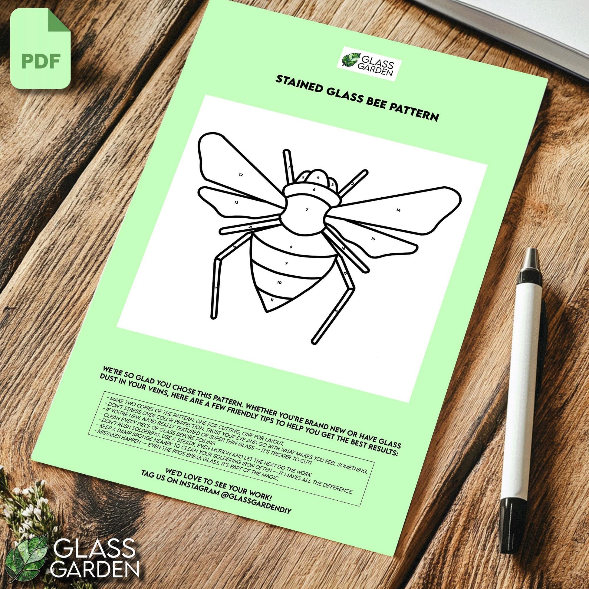 Bee Stained Glass Pattern PDF – Cute Bumblebee Suncatcher Template | Digital Download for DIY Glass Art