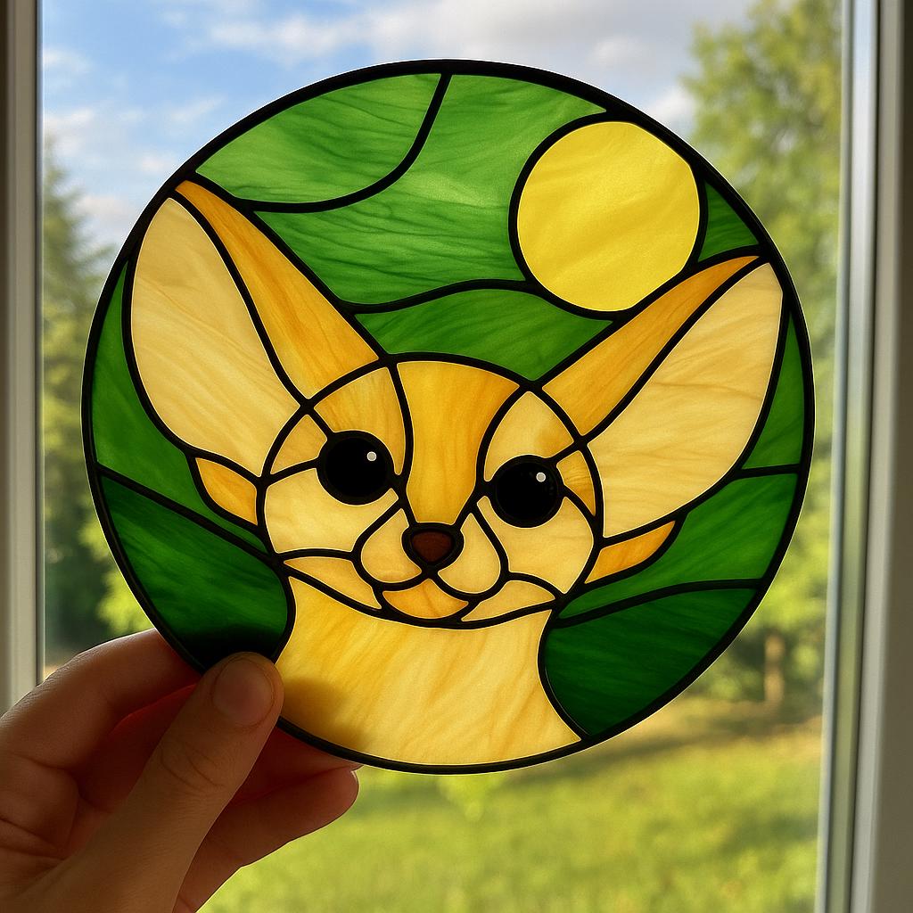 Desert Fox Stained Glass Pattern PDF – Round Desert Fox Suncatcher Design for Window, Cute Animal Glass Art, Digital Download