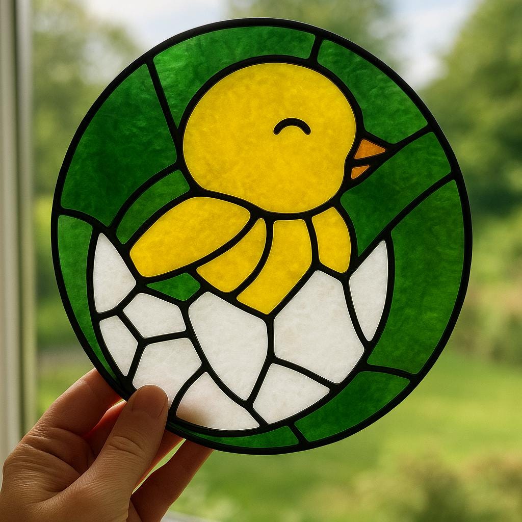 Baby Chick in Egg Stained Glass Pattern – Cute Spring Suncatcher DIY PDF, Beginner-Friendly Digital Download for Easter or Nursery Décor