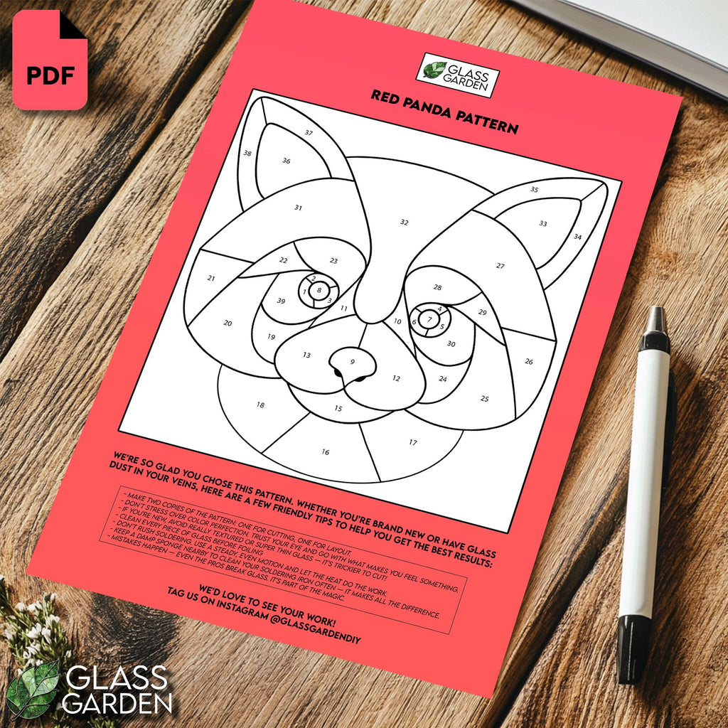 Red Panda Stained Glass Pattern PDF – Cute Animal Face Suncatcher Template, Adorable Glass Art Design for Window, Digital Download